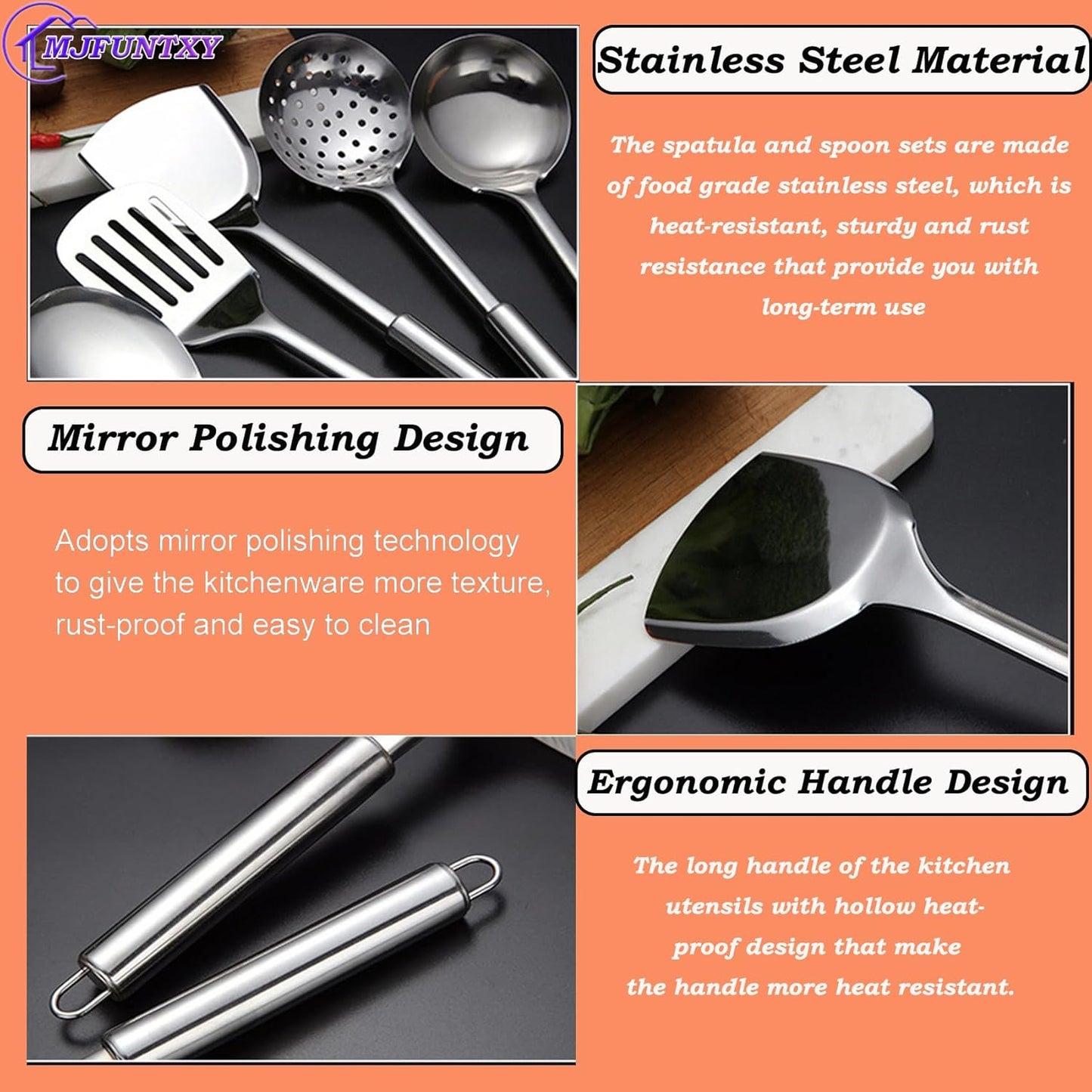 Cooking Utensils Set - 5pcs Stainless Steel Kitchen Utensils Set, Slotted Spoon, Slotted Spatula, Large Spoon, Soup