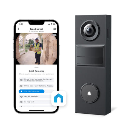 Tapo Smart Video Wireless Doorbell Camera - 2K, 160° Ultra-Wide View, Up to 180 Days Battery, Alexa, Google Assistant Compatible, Free AI Person Detection, IP54, SD/Cloud Storage, D205