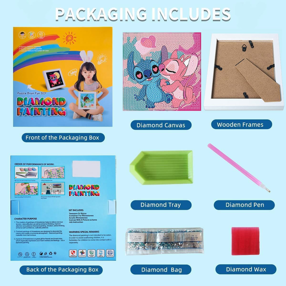 5D Diamond Art Painting Kits for Kids with Wooden Frame - Diamond Art for Kids Ages 6-8-10-12,DIY Art and Crafts Big Gem Gift Diamond Dots Painting by Number Kit Home Wall Decoration(7X7 inch)