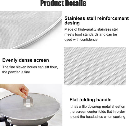 Homestia Splatter Screen for Cooking - Stainless Steel Grease Splatter Guard for Frying Pan, No Cooking Oil Mess No burns, Ultra Fine Mesh Lids Set of 3 (10'', 11.5'' 13'')