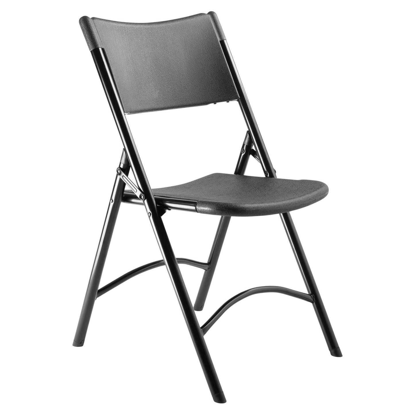 National Public Seating 600 Series Heavy Duty Plastic Lightweight Portable Folding Chair with Steel Frame and 2 Cross Braces, Black - 4 Pack