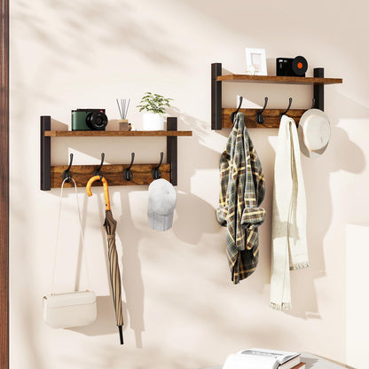 YMYNY Coat Rack Shelf Wall Mounted, Coat Hooks Set of 2, Entryway Coat Hanger with 8 Hooks, 31.5" Wall Floating Shelf with Hat Rack, for Kitchen, Bedroom, Bathroom, Rustic Brown UHWS001H-2