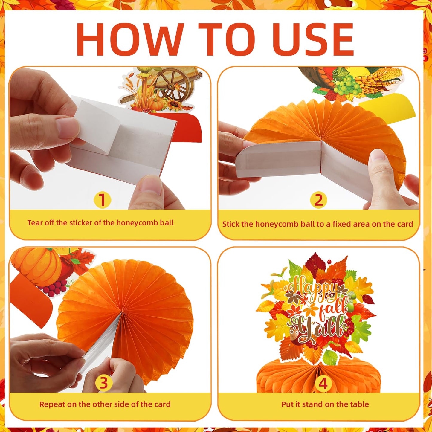 9Pcs Fall Centerpiece Table Decorations Fall Party Decorations Thanksgiving Table Centerpiece Turkey Centerpiece Pumpkin Honeycomb for Thanksgiving Table Decoration Autumn Birthday Party Supplies