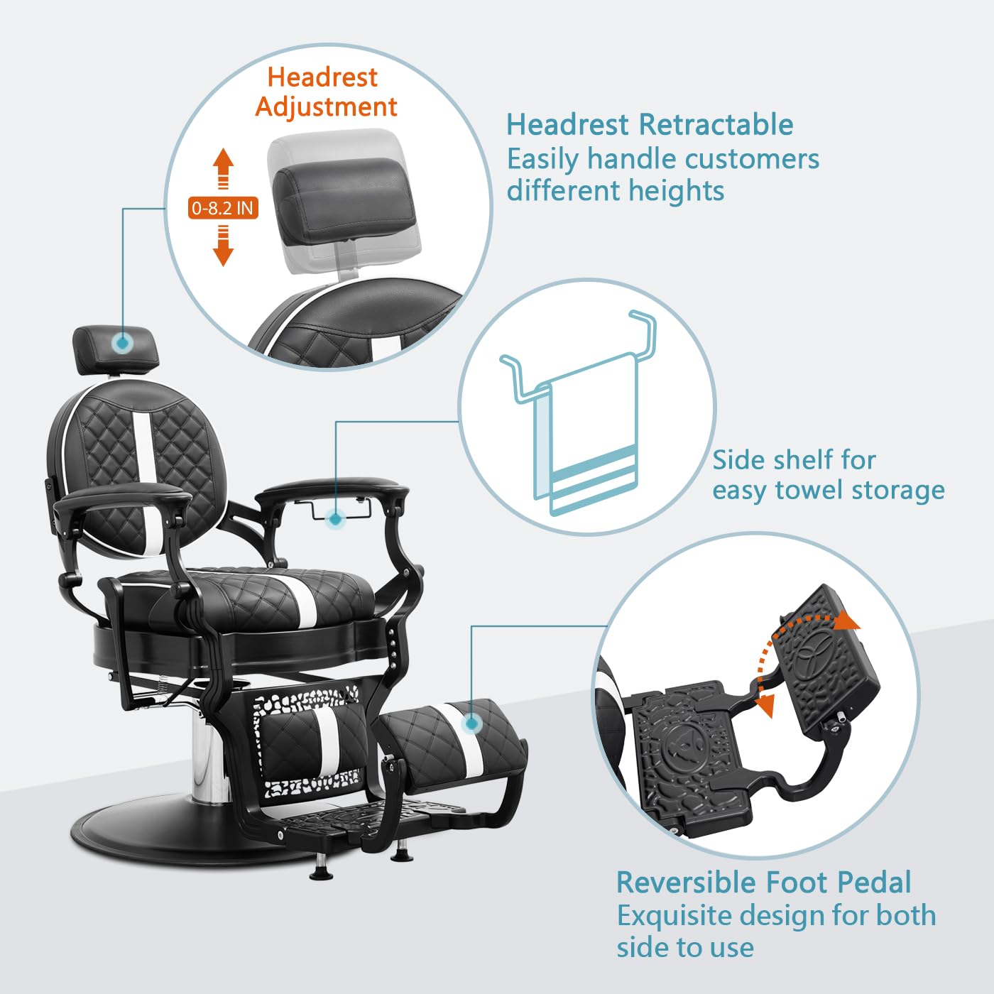 Nolasalon Barber Chair Hair Salon Chair,Heavy Duty 700 LBS, for Hair Stylist Barber Beauty Tattoo Massage(Black White)