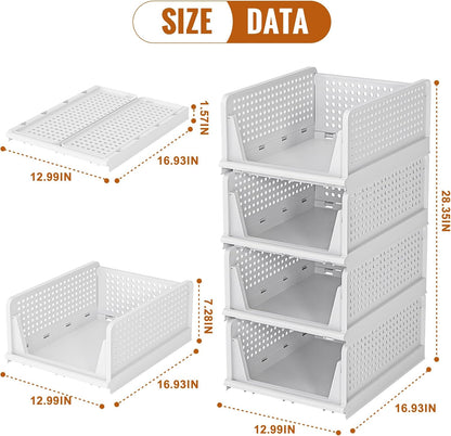 Neprock Stackable Plastic Storage Drawers, 4 Pack Open Storage Bins for Closet Organizers and Storage, Clothes