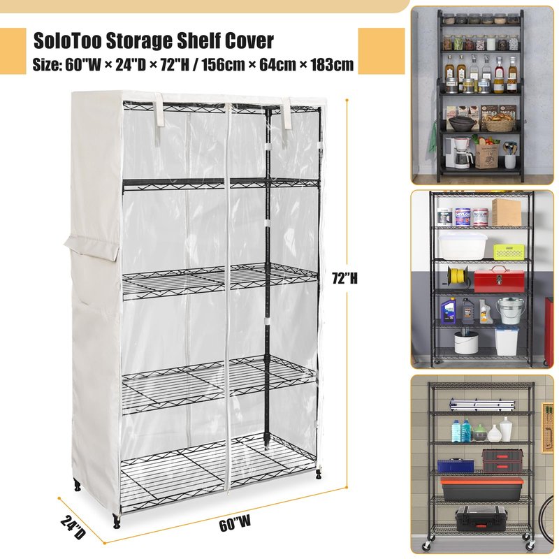 SoloToo Heavy-Duty Waterproof Wire Shelf Cover, Garage Storage Shelving Protector, Universal Fit 60 x 24 x 72 Inch Rack Covers with 1" Tolerance (Beige)