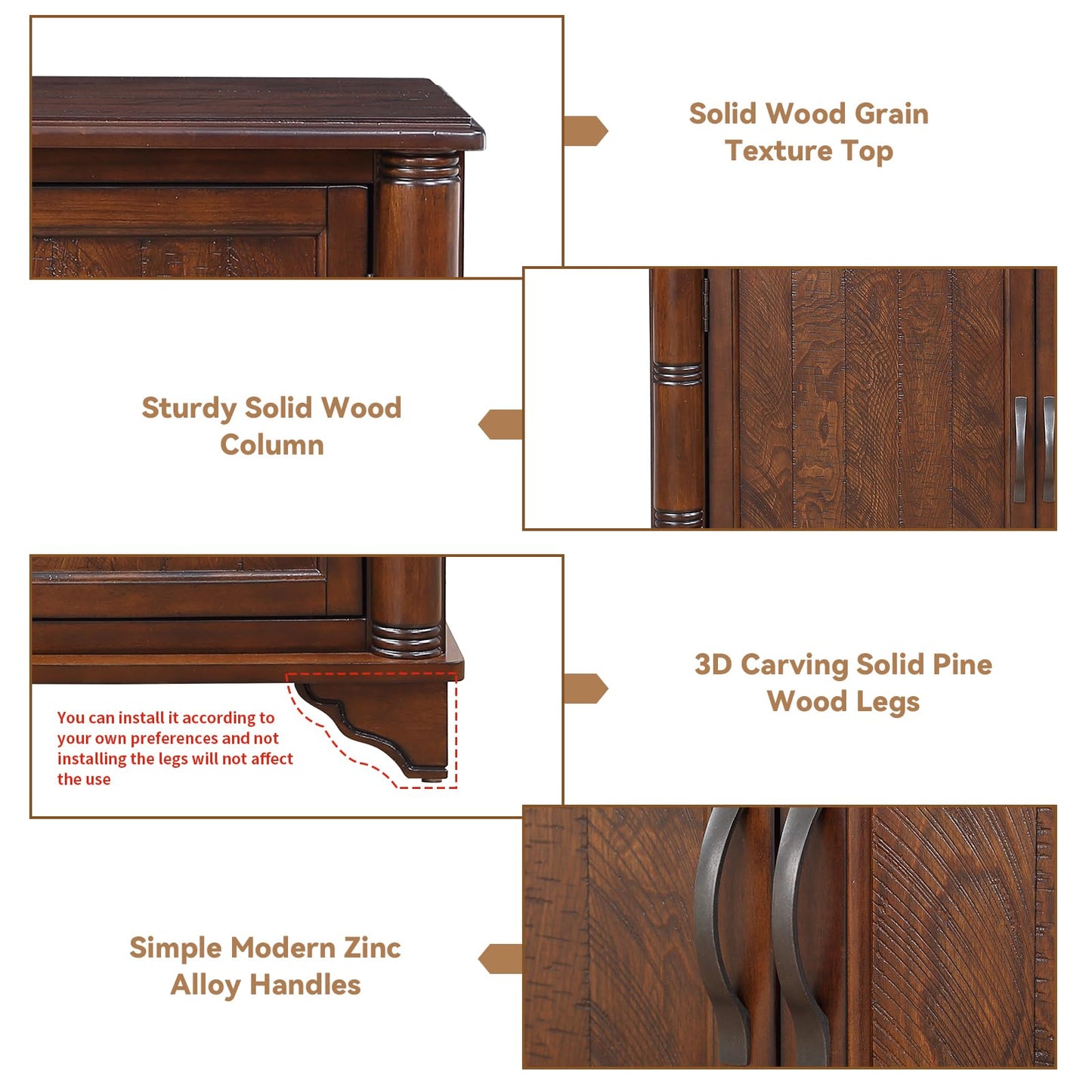 HMFULE 40" Sideboard Cabinet 2-Doors Solid Wood, Retro Buffet Cabinet with Storage Adjustable Shelf, Console Table Accent for Hallway, Living Room, Dining Room, Kitchen, Entry Way (Brown)