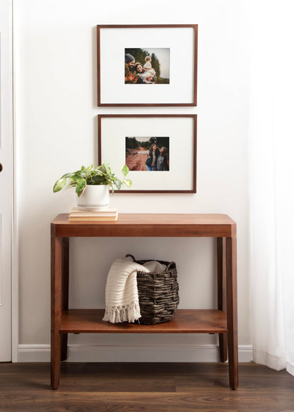 Kate and Laurel Talcott Modern Rectangle Wood Console Table; 36 x 14 x 33; Walnut Brown; Transitional Decorative Two-Tier Entryway Table for Use as a Behind Couch Table or a Bedroom Accent