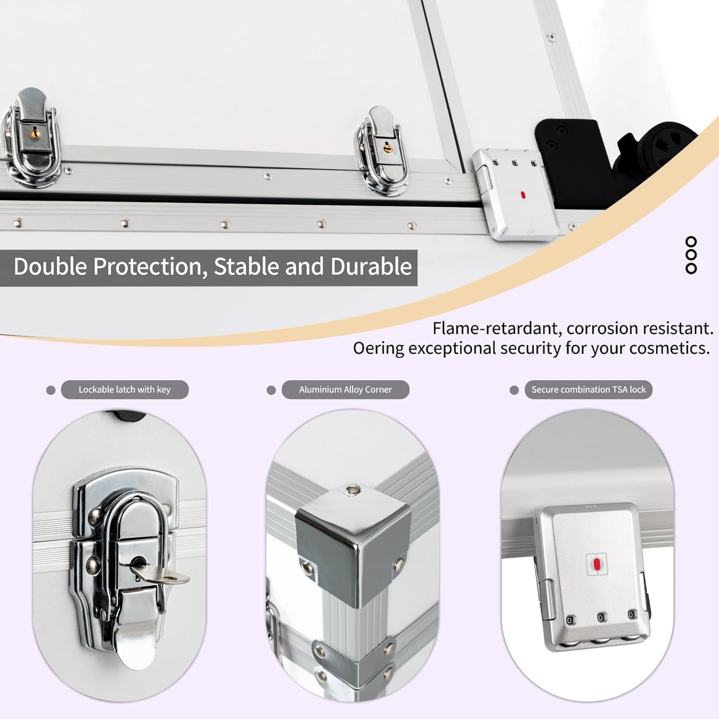 SJD LACE Rolling Manicure Table with 3 Drawers, Portable Nail Desk for Nail Tech, Foldable Nail Table Lockable Makeup Case with Mirror, Nail Polish Organizer, Mobile Nail Tech Workstation with Wheels