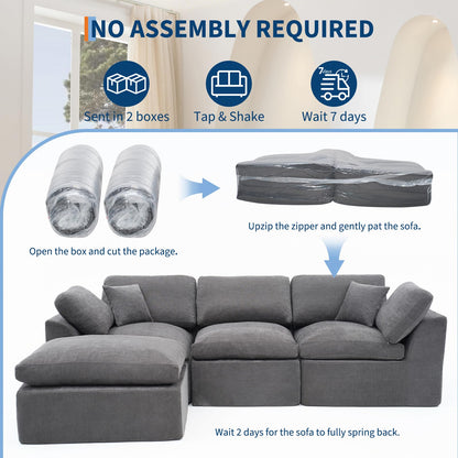 Modular Sectional Couches for Living Room, 110" Cloud Couch, 4 Seater l-Shaped Chenille Sofa Movable Ottoman