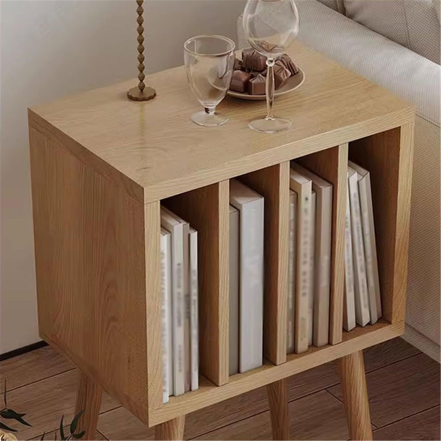XJOYSL7921 DVD Storage Storage Rack Wooden Vinyl Record Cabinet Retro Sofa Sideboard Floor Small Bookcase CD Rack Tower