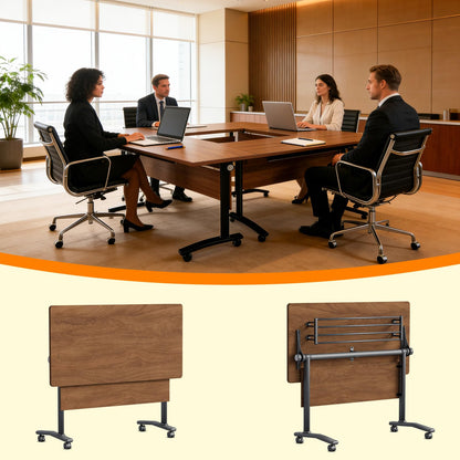 JNMDLAKO Modular Folding Conference Table with Locking Wheels, 10 Pack Flip Top Mobile Training Table, Modern Meeting Seminar Tables for Office, Hotel Conference Room(10,Walnut,55" L x 21" W x 29" H)
