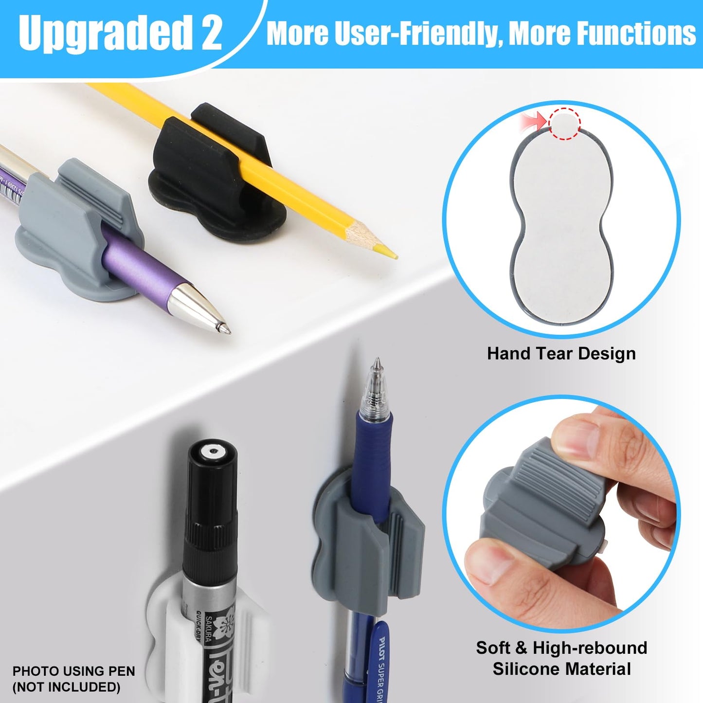 BEFSOP 2025 New Pen Holder, 6 Pack Upgraded Adhesive Pencil Holders for Wall & Desk, Marker Holder, Pen Holder for Clipboard, Teacher Supplies for Classroom kids Desk Accessories Clips Holder