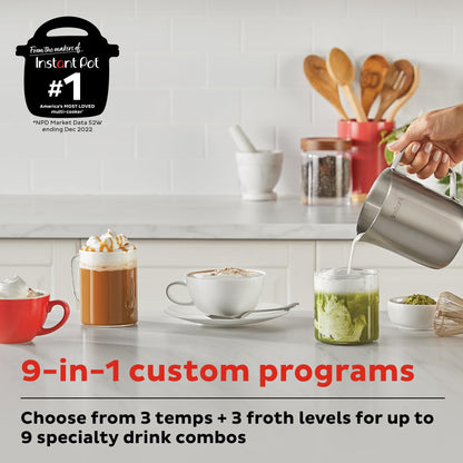 Instant Pot Instant MagicFroth 9-in-1 Electric Milk Steamer and Frother, 17oz Stainless Steel Pitcher, Hot and Cold Foam Maker and Milk Warmer for Lattes, Cappuccinos, Macchiato