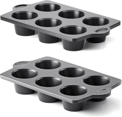 HONGBAKE Nonstick Jumbo Muffin Pan, 2 Pack Large Cupcake Tin for Baking, 3.5dia, 6 Cup, Extra Thick