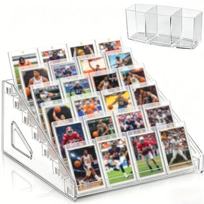 Cididu 7 Tier Acrylic Card Display Stand, Clear Versatile Display, Portable Paint Storage Rack with Brush Holder for Trading Cards, Sports Cards, Greeting Cards, Stickers, Cosmetic, Sunglasses