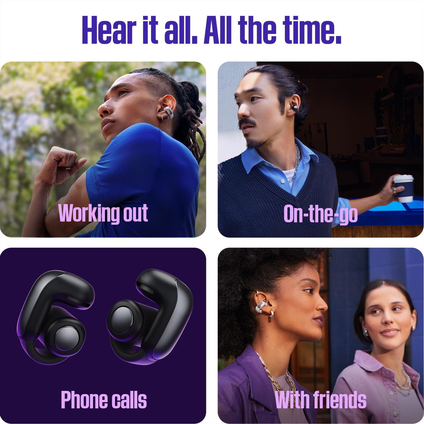 Bose Ultra Open Earbuds - Bluetooth Open Ear Earbuds with OpenAudio for Awareness, Clip-On Design for Comfort, Water Resistant, Up to 48 Hrs of Playtime, Black