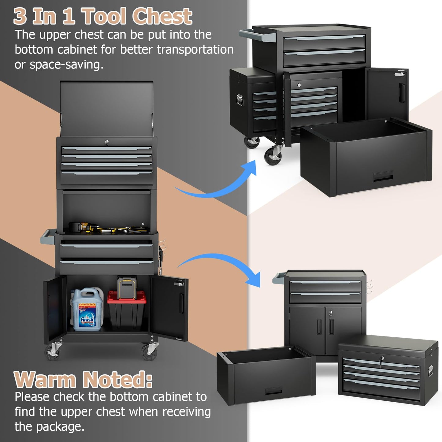 ERGOMASTER Large Rolling Tool-Chest Dentproof with 6 Drawers Heavy Duty Tool-Cabinet on Wheels Lockable and Lock System for Garage Workshop(28 x 13 x 53''-Black)