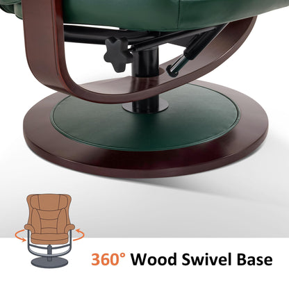 MCombo Oversized Swivel Recliner Chair with Ottoman, Adjustable Backrest, 360° Wood Base, High Seat, Faux Leather Lounge Chair for Tall Users in Living Room, Bedroom, or Office 4651 (Green)