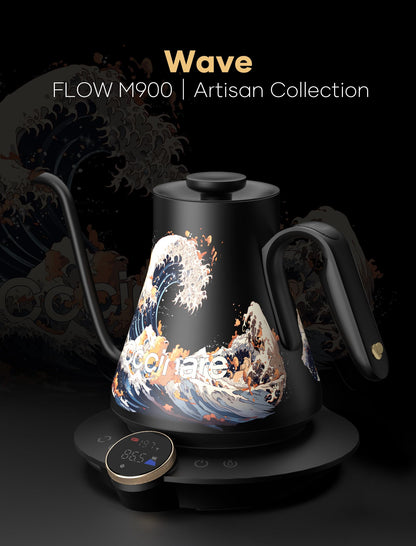 Cocinare Gooseneck Electric Kettle, ±0.5°F Precise Temperature Control, 1500W Fast Heating, Pour-Over Coffee & Tea, Stainless Steel, 0.9L (Artisan Wave Design)