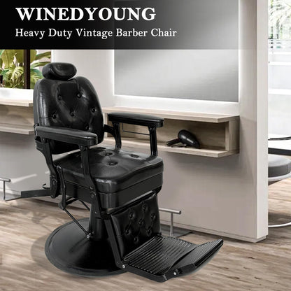 WINEDYOUNG Heavy Duty Vintage Recline Barber Chair All Purpose Reclining Salon Chair Hydraulic with Headrest, 360° Rotatable Barber Chair, Professional Salon Beauty Spa Shampoo Equipment