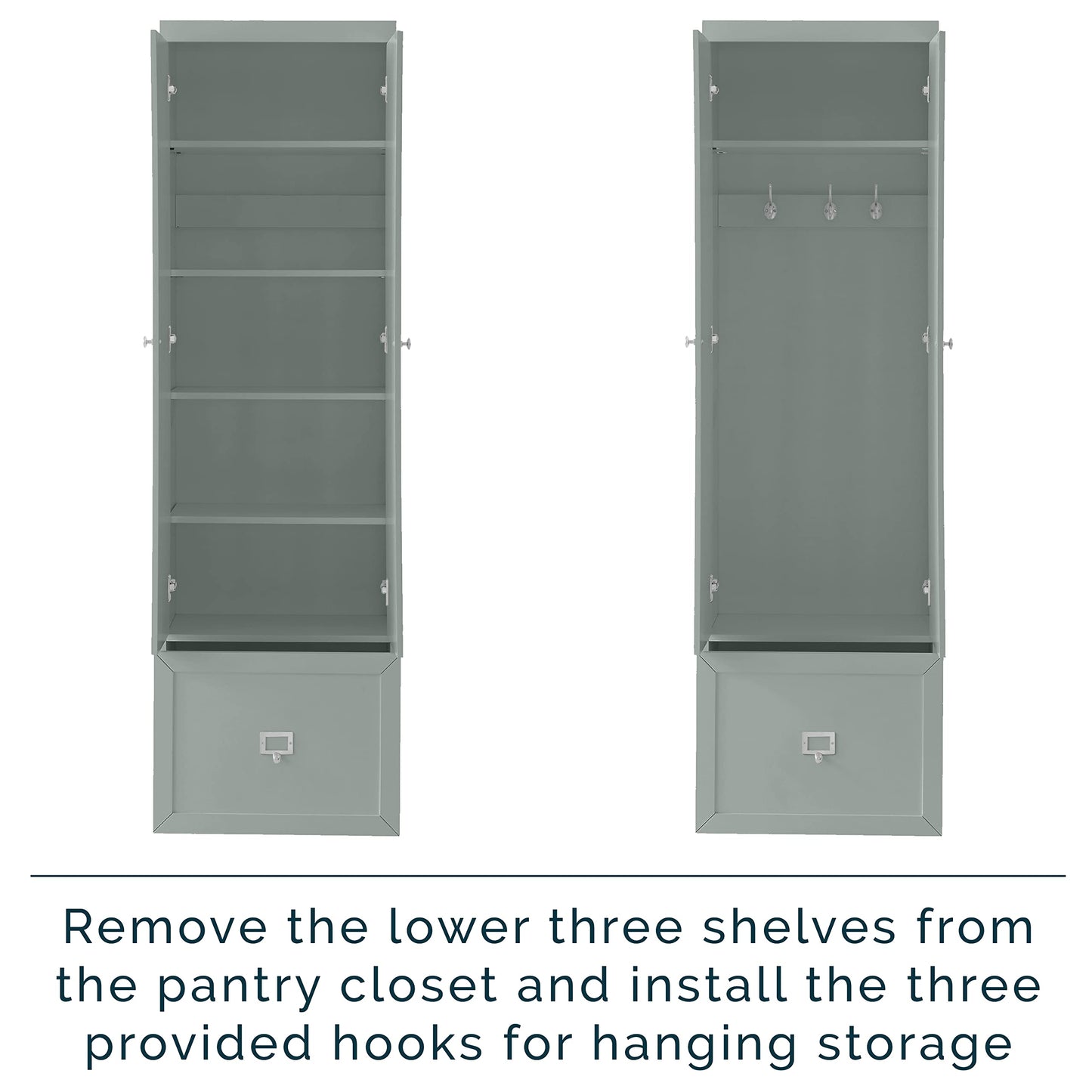 Crosley Furniture Harper 3-Piece Hall Tree and Storage Cabinet Set with Entryway Bench and Hooks for Hanging, Gray