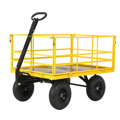 Patikuin 1500 lbs Heavy Duty Steel Garden Cart – 4-in-1 Utility Wagon – Removable Mesh Sides – 13-Inch All-Terrain Wheels – Quick Dump – Outdoor Yard Wagon for Tools, Soil, Plants – Yellow