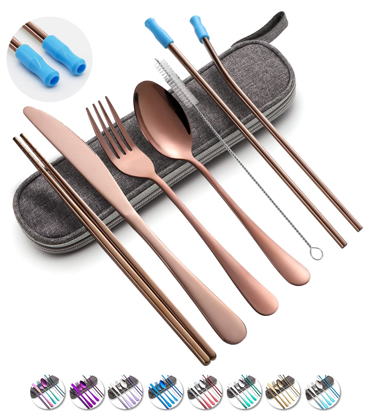 [Together Save 5%] Travel Utensils Set with Case Reusable Stainless Steel Cutlery Set