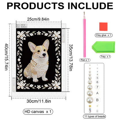 Stalente Pearl Diamond Painting Kits for Adults Dog, 5D Special Shape Diamond Art Kits for Beginners, Crystal Rhinestones Diamond Painting for Home Wall Decoration Gift 12×16inch, Animal