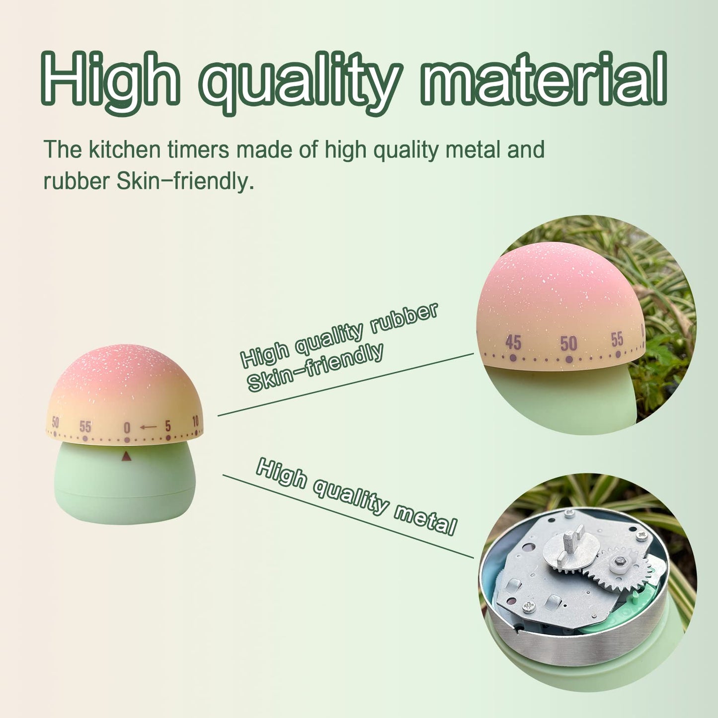 ELE DEPI 2 Pack Cute Kitchen Timer,100% Mechanical Egg Timer for Kids,60 Minutes Wind up Timer for Cooking/Reading/Do Sports. (Mushrooms)