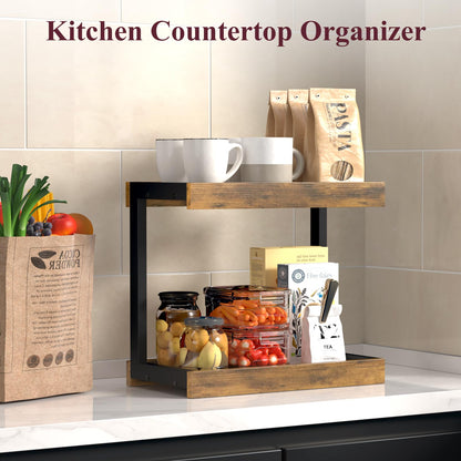 MARTY 2 Tier Spice Rack Organizer for Countertop, 15.8''L Coffee Station/Bathroom Organizer Countertop, Counter Shelf Desktop Storage Organizer for Kitchen, Bedroom, Office (Black)