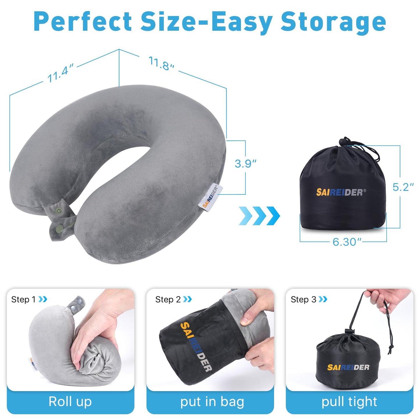 SAIREIDER Neck Pillows for Travel-Head Neck Support Travel Pillow for Traveling, Car, Home, Office Adjustable(Navy Blue)