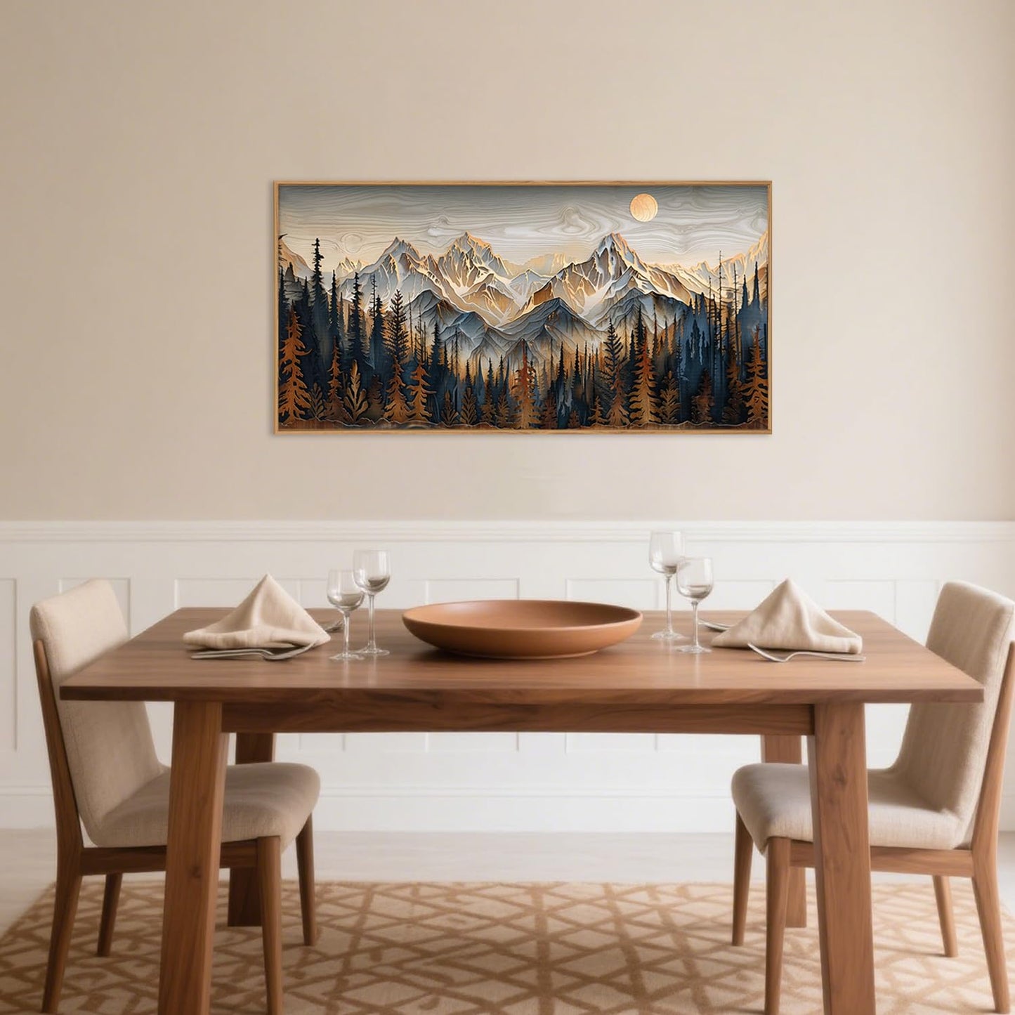 Celestdeco Mountain Wood Framed Canvas Wall Art Set,Rustic Pine Trees Wall Painting,Boho Ridge Scenery Wall Decor,Natural Sun Landscape Art Print for Living Room,Bedroom,Dining Room,Office-20 x40 x1