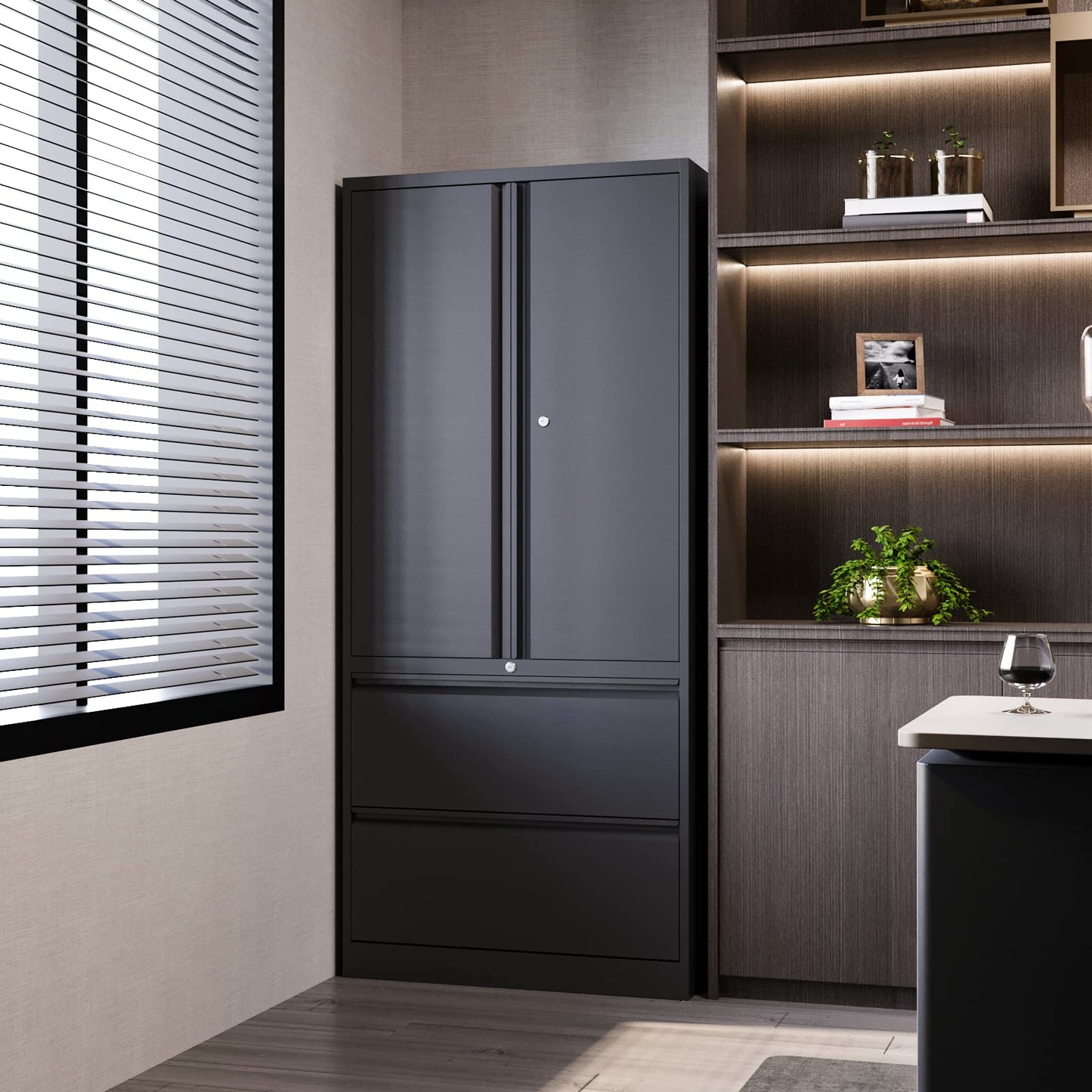 Fesbos Metal Cabinets with Lockable Drawers and Doors Lateral File Cabinets Steel Filing Lockers Book Case for Home Office Hanging Files Letter/Legal/F4/A4 Size