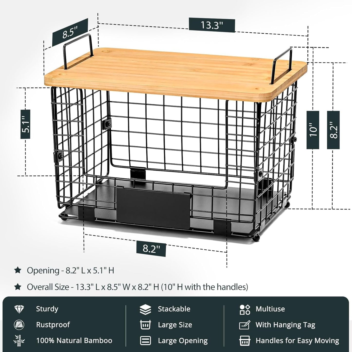 13/30/33+ 1 SET Upgrade Larger, Fit Gallon Trashbag Perfectly - Stackable Trash Bag Holder with Tags & Bamboo Top