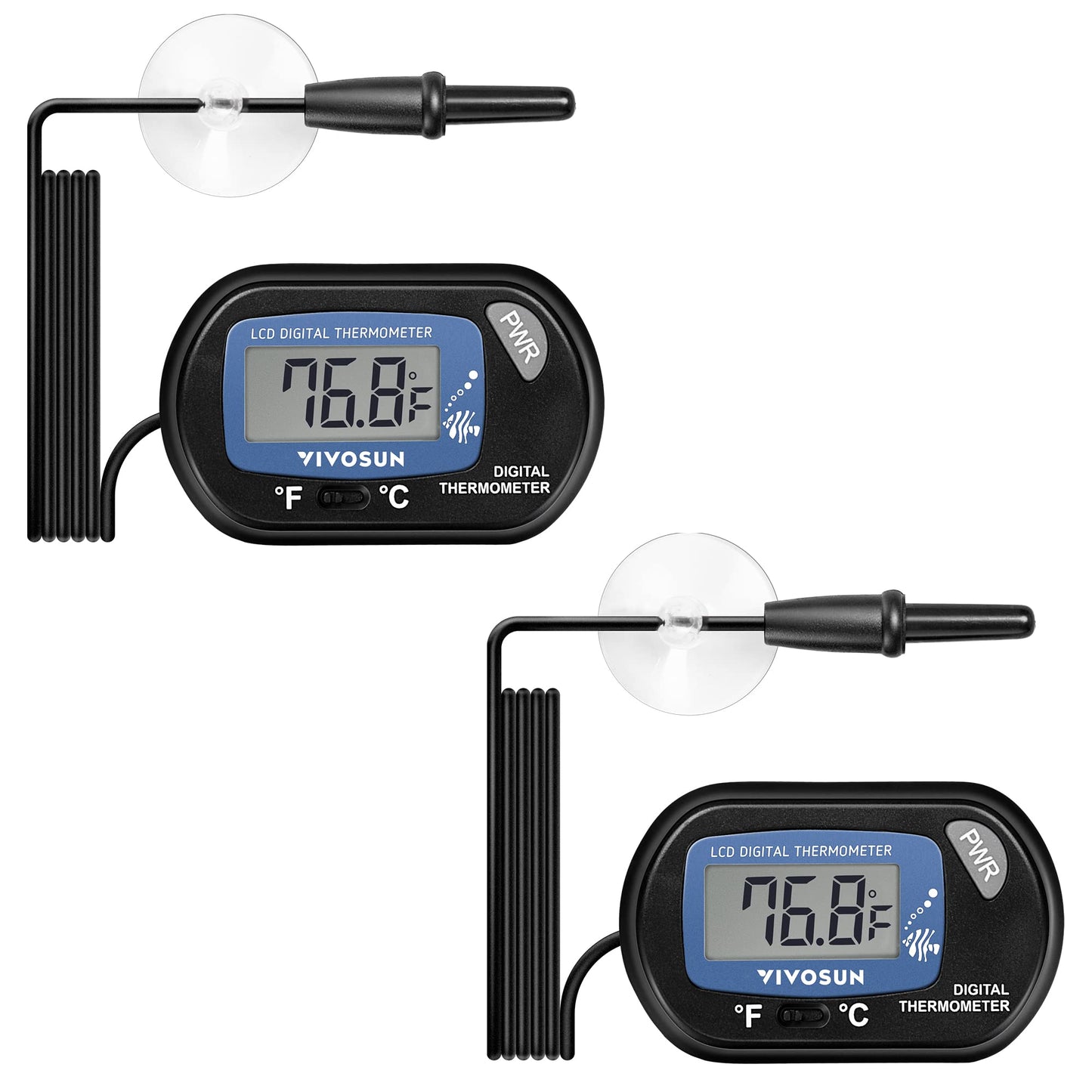 VIVOSUN 4-Pack LCD Digital Aquarium Thermometer Fish Tank Water Terrarium Temperature with Suction Cup for Turtle