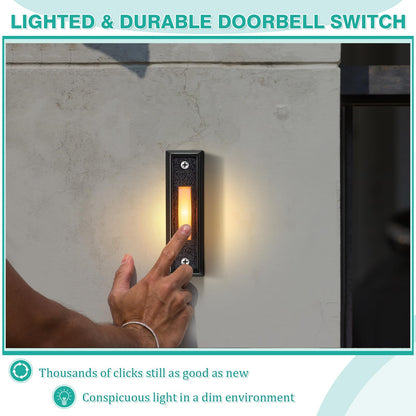 Saillong Wired Doorbell Chime with 2 Lighted Push Buttons, 16V 10VA Two Sounds Front and Rear Hardwire Door Bell Kit for Home Wall Inside, Compatible with Most Brand Doorbells(Black, White, Yellow)