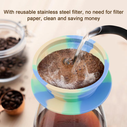 VVGCS Collapsible Travel Pour Over Coffee Dripper Kit Single Cup, Paperless Camping Pour Over Coffee Maker with Metal Filter, Backpacking Manual Coffee Maker for Camping Coffee