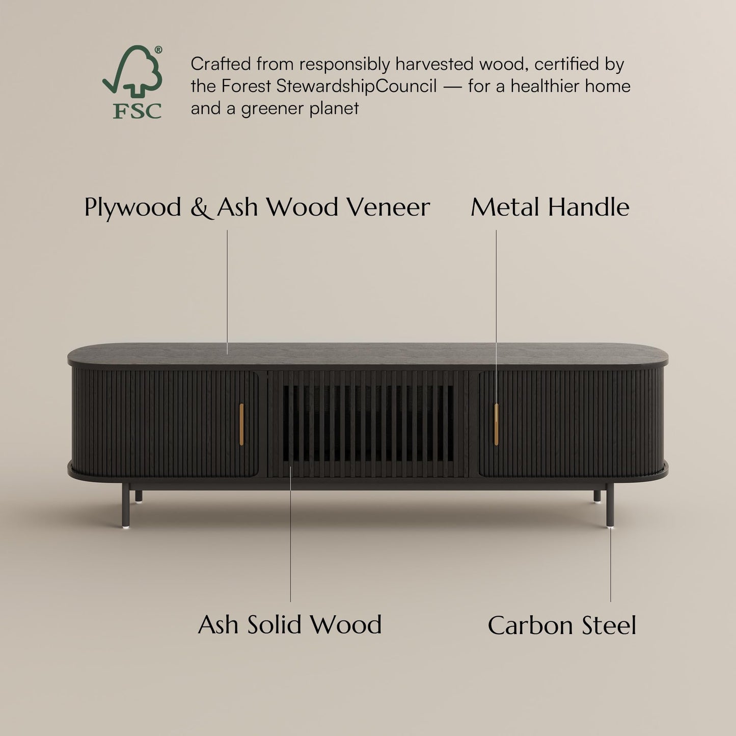 POVISON Fully-Assembled Mid Century Modern TV Stand for 65 inch TV, Sliding Door Entertainment Center with Storage, Wood TV Console, Media Console for Living Room Bedroom(Black, 70.87")