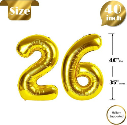 Gold Number 26 Balloon - 40 Inch Golden Birthday Decoration for 26th Anniversary Celebrations