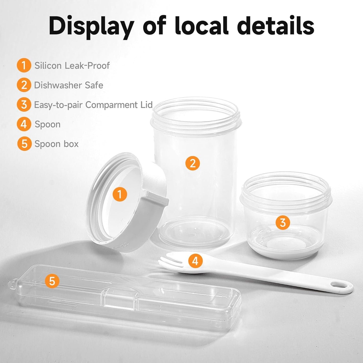 Vesalen 2-Layer 2 Pack) Reusable Parfait Cups with Lids & Spoon Leakproof Overnight Oats Containers, BPA-Free PP