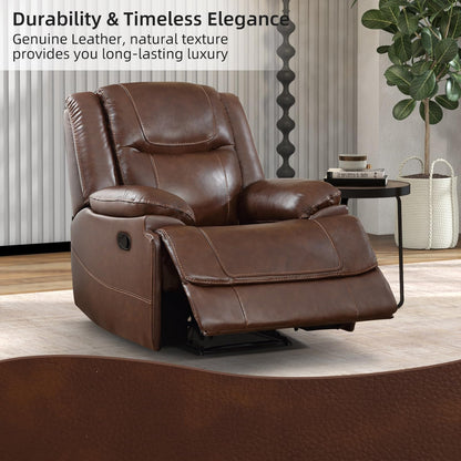 EBELLO Genuine Leather Recliner Manual Chair for Living Room, 1 Seater Reclining Sofa Chair with Headrest and Armrest, Modern Durable Home Furniture for Small Space, Meeting Room, Vintage Brown