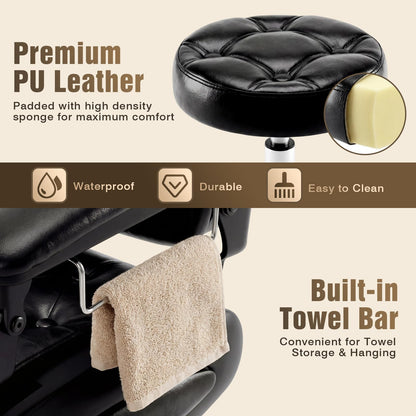 Oakvera Barber Chair with Stool, Heavy Duty Vintage Recline Hydraulic Barber Chair with Towel Bar, 360° Swivel All Purpose Professional Salon Chair Barber Shop Beauty Salon Shampoo Equipment, Black