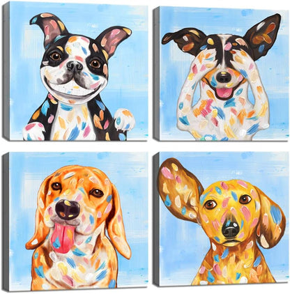 12x12inchx 4 KLVOS Abstract Puppy Artwork Dog Painting Funny Animal Pictures Wall Decor Print on Canvas Gallery Wrapped