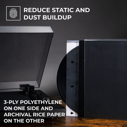 Big Fudge Vinyl Record Sleeves Inner - Clear 3-Ply Inner Sleeves for Vinyl Records 12" - Album Covers with Anti-Static Rice Paper - Acid Free Protective Outer Cover for - White, 50 Pack