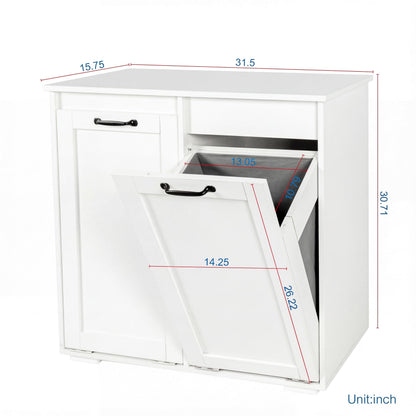 White Laundry Cabinet with 2 Removable Liner Bags, Particle Board and MDF, 31.5 x 15.75 x 30.31 Inches, Dual Compartment Hamper Sorter