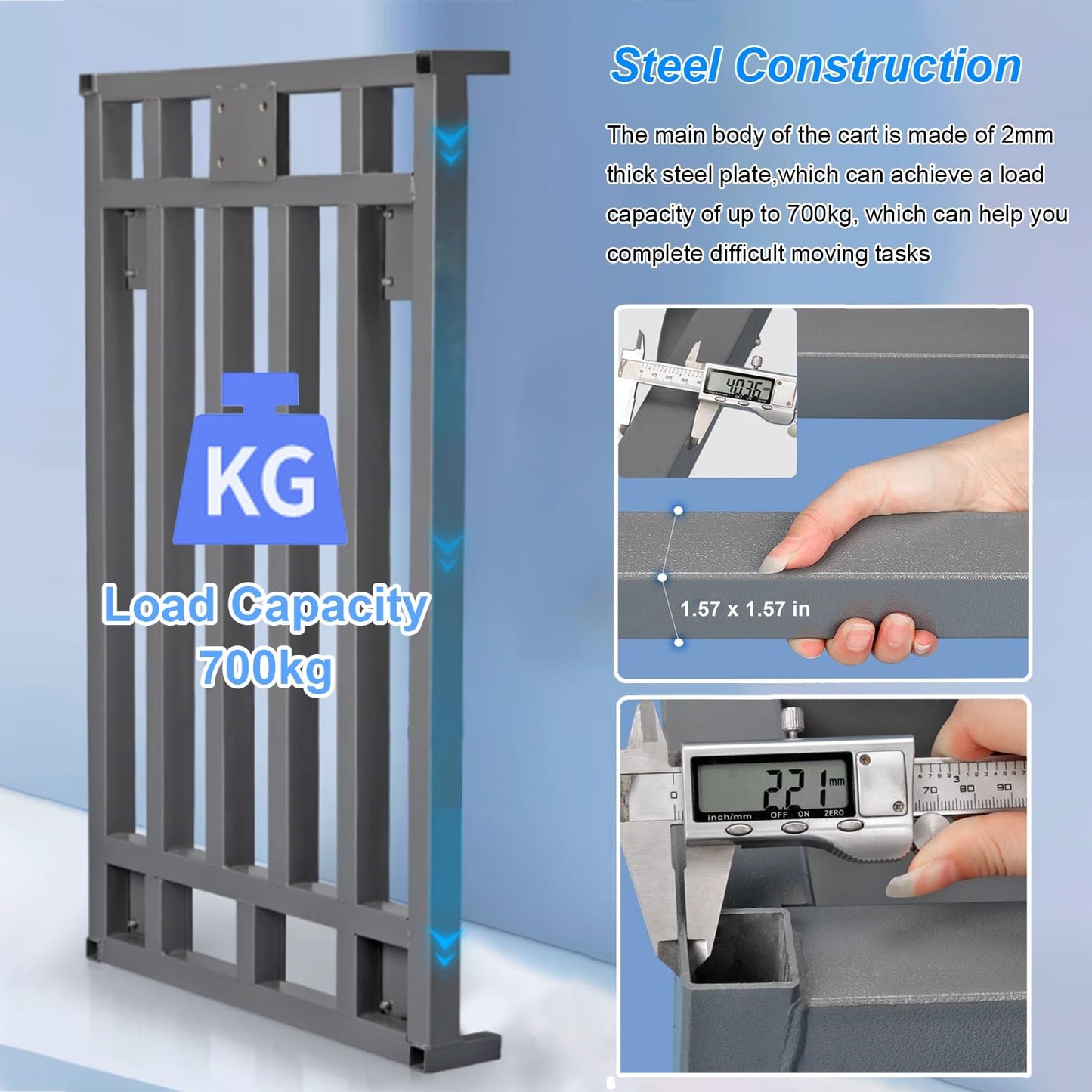 Heavy Duty Folding Platform Trolley, Removable Armrest and Fence Pole, Commercial Cloth Pulling Cart for Warehouse and Workshop, Easy Installation
