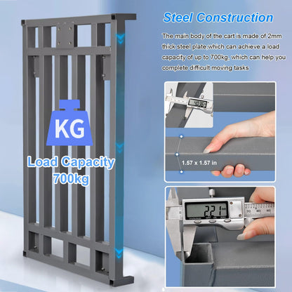 Folding Platform Trolley with Removable Armrest and Fence Pole, Heavy Duty Commercial Pulling Cart for Warehouse Factory Workshop, Easy Installation