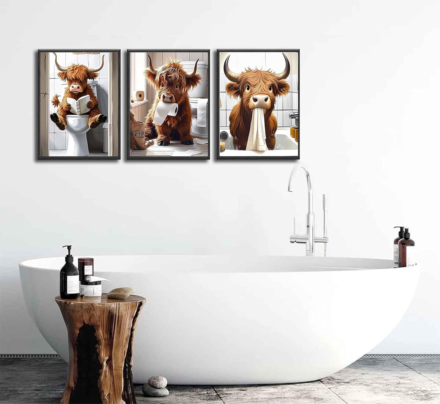 3 Pack Cute Cow Bathroom Diamond Art Kits - DIY 5D Farm Animal Diamond Painting Kits for Beginners, DIY Full Drill Diamonds Painting Kits Pictures with Diamond Gem Art Home Wall Decor 12'' x16''