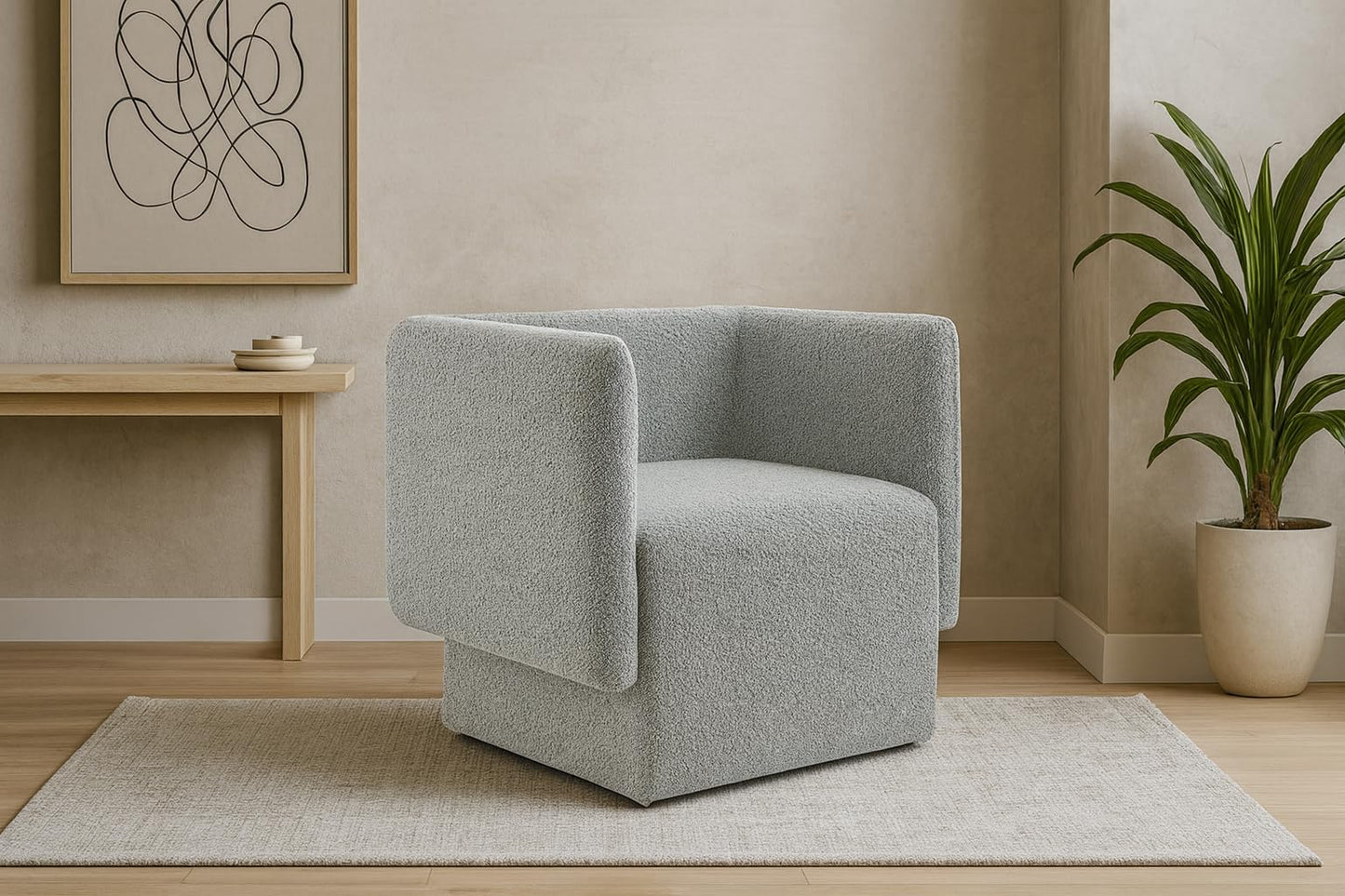 Meridian Furniture 575Grey Vera Collection Modern | Contemporary Boucle Fabric Upholstered Accent Chair, Grey, 31" W x 27" D x 29" H